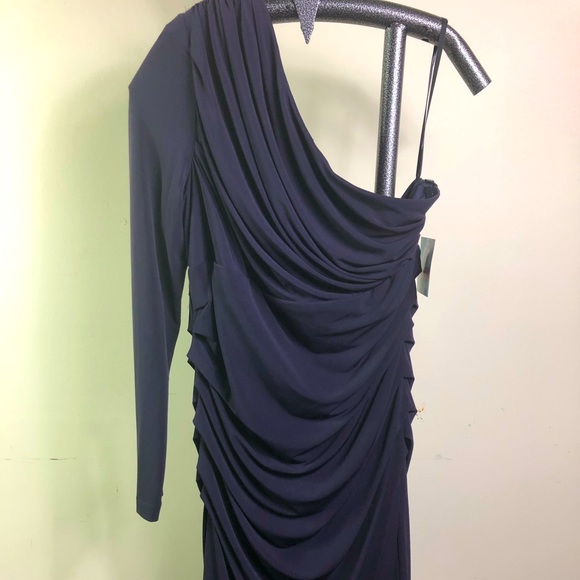 SUZU CHIN for MAGGI BOUTIQUE grape long sleeves dress, ruched front & back. - Picture 4 of 11